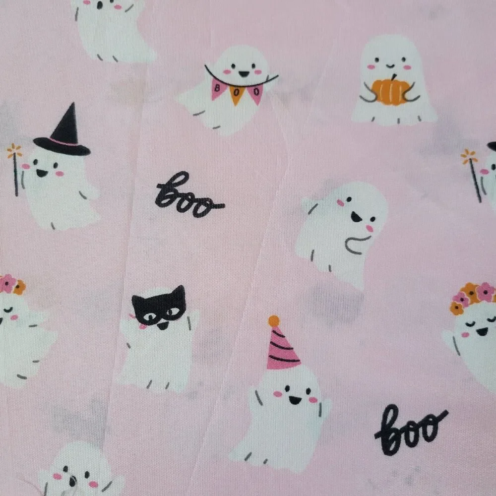 Halloween Pink White Cute Ghosts Boos & Bones FULL 5pc Sheets Set Girls Bedding